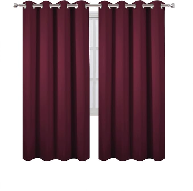 Blackout Curtains 66 x 72 Inch Long Burgundy Red Curtains Set of 2 Panels Room Darkening Curtains for Bedroom and Living Room