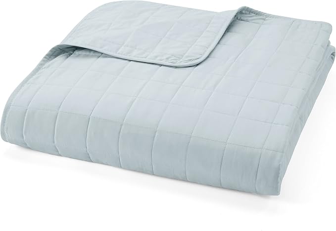 Merit Linens Classic Quilt Coverlet Soft Set in Square Stitching - Full/Queen Pale Blue
