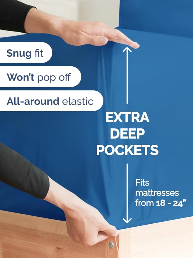 Extra Deep Twin Sheet Set - 4 Piece Breathable Cooling Sheets - Royal Blue | Hotel Luxury Bed Sheets Set, Easy & Secure Fit, Ultra-Soft, Wrinkle & Fade Free, Comfy Sheets Set with Extra Deep Pockets