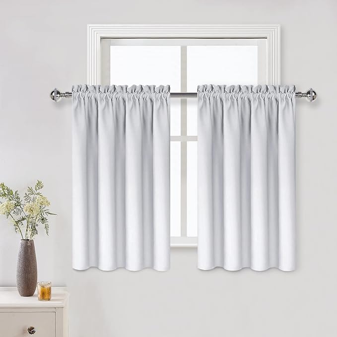 DWCN Short Blackout Curtains 42 x 36 Inch Long for Kitchen RV Bunk 2 Panels | Kitchen Curtains Over Sink, Thermal Insulated, Light Blocking, Rod Pocket Drapes for Small Window, Greyish White