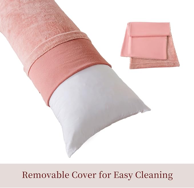 WhatsBedding Memory Foam Body Pillow with Cover, Long Bed Pillow for Adults | Removable Plush Fuzzy Envelope Closure, Firm Support for Side Sleepers, Reading & naps, Large Size Fits All, Relieves Pain