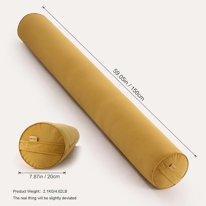 Long Round Bolster Pillow for Adults, Soft Cylinder Roll Pillow for Bed & Couch, Supportive Sleeping Pillow(Honey Yellow, 59"*7.87")