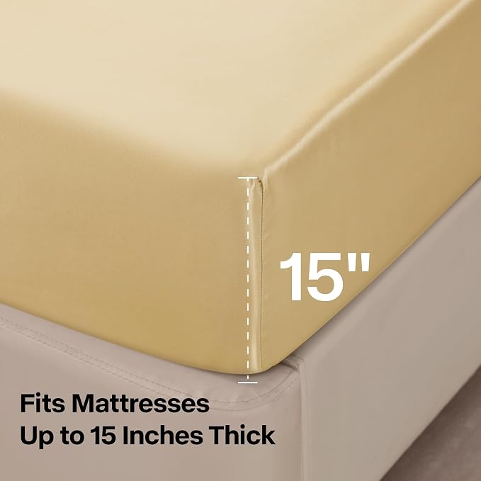 BEDELITE Satin Sheets California King Size Bed Set, Champagne, 4 Pieces | Luxury Silky Bed Sheets, 15 Inch Deep Pocket, Similar to Silk, Soft and Cooling, Reduces Friction, Gentle on Hair and Skin