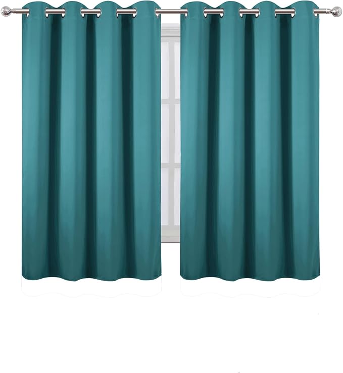 Blackout Curtains 66 x 54 Inch Long Sea Teal Curtains Set of 2 Panels Room Darkening Curtains for Bedroom and Living Room