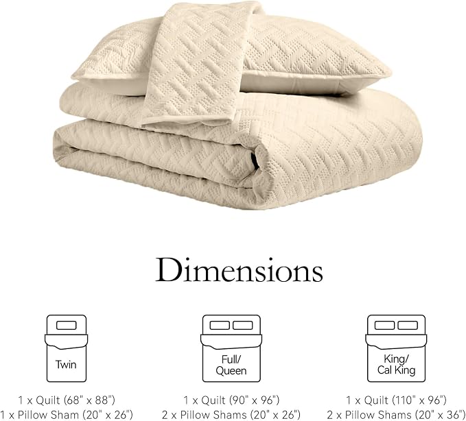 FLYMME Beige Twin Quilt Bedding Set Thin Lightweight Bedspreads,Modern Style Geometric Weave Stripe Pattern,Soft Microfiber Bed Coverlet for All Season (1 Quilt, 1 Sham)