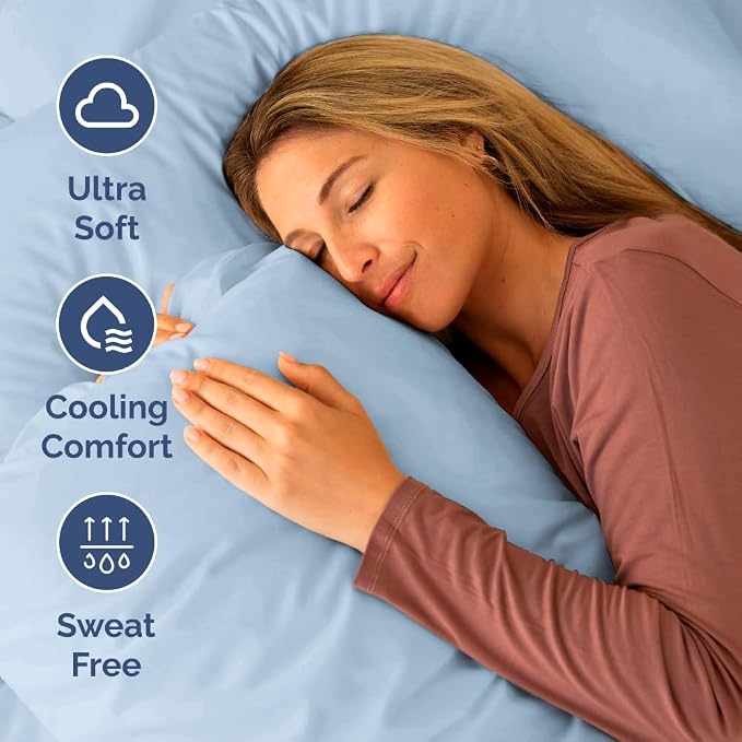 Short Queen Size 4 Piece Bed Sheet Set - RV Short Queen Sheets - Sky Blue | Ultra-Soft, Breathable & Cooling Bed Sheets Set with Deep Pockets, Hotel Luxury Bedding for Women & Men, Wrinkle & Fade Free