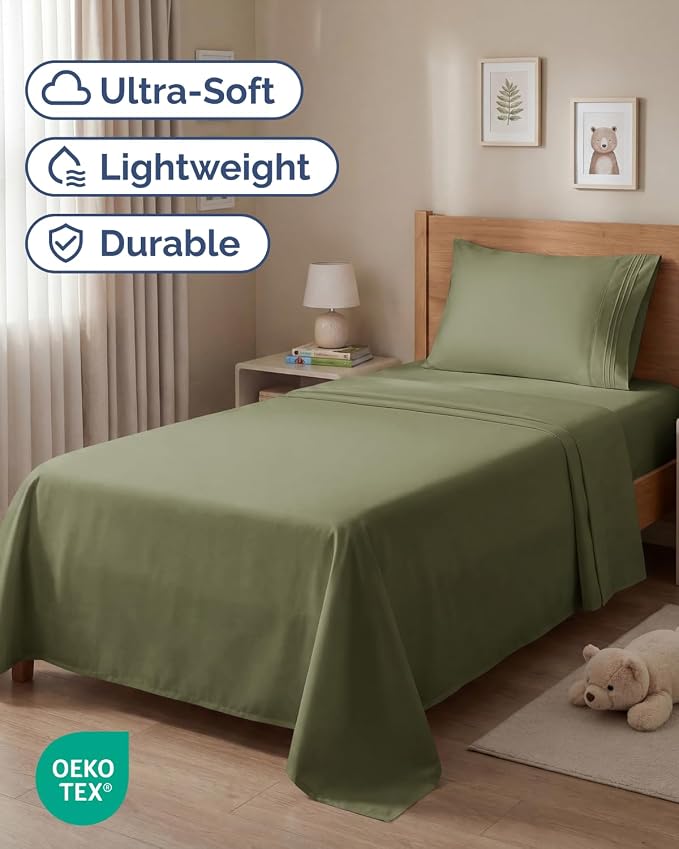 Twin Size 3 Piece Sheet Set - Breathable & Cooling Sheets - Sage Green | Hotel Luxury Bed Sheets for Women & Men, Deep Pockets, Easy-Fit, Extra Soft and Wrinkle Free Sheets, Oeko-Tex Bed Sheet Set