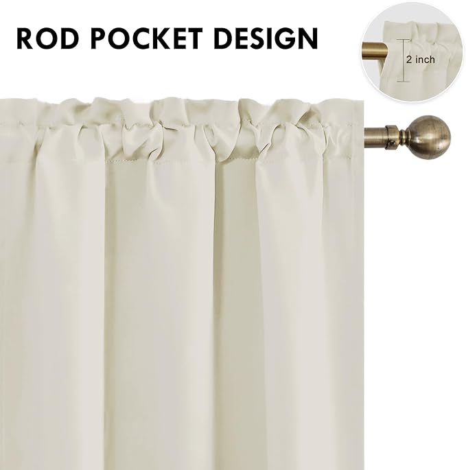 DWCN Blackout Curtains for Bedroom 42 x 84 Inch Long Light Beige 2 Panels | Room Darkening, Thermal Insulated, Light Blocking, Rod Pocket Drapes, Noise Reducing Window Treatments