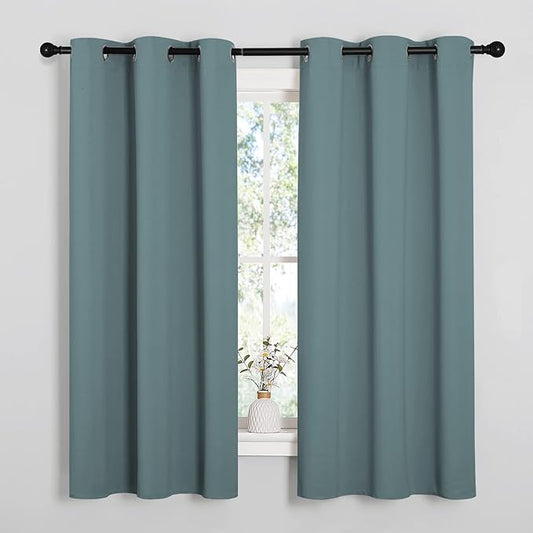 NICETOWN Greyish Blue Blackout Curtains for Guest Room 42" x 63" 2 Panels | Modern Noise Reducing Thermal Insulated Privacy Room Darkening Drape Panels for Boy's Door Kitchen Small Window Treatments