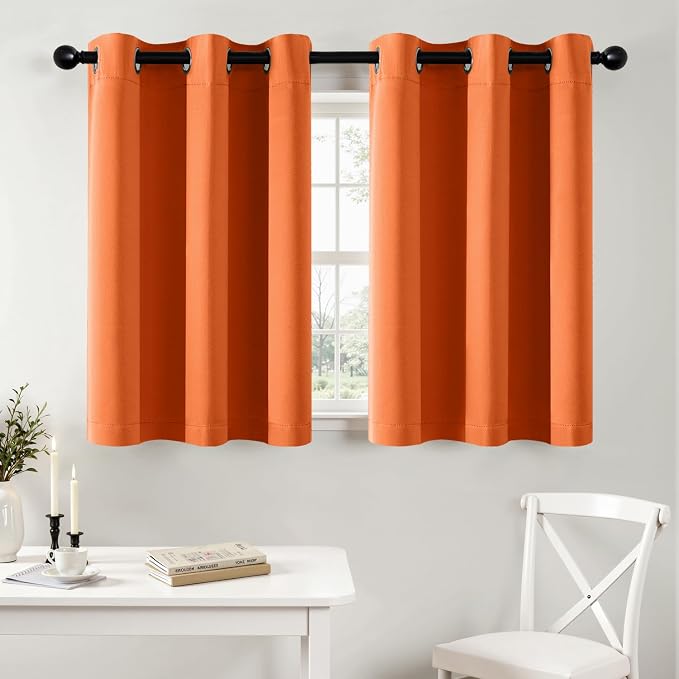 MIULEE Fall Blackout Curtains for Bedroom 2 Panels 40 x 36 Inch Long Orange | Thermal Insulated, Living Room Darkening Grommet Drapes, Noise Reducing, Light Blocking Window Treatments