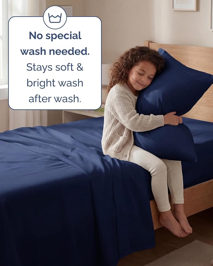Twin Size 3 Piece Sheet Set - Comfy Breathable & Cooling Sheets - Navy Blue | Hotel Luxury Bed Sheets for Women & Men, Deep Pockets, Easy-Fit, Extra Soft and Wrinkle Free Sheets, Oeko-Tex Bed Sheet Set