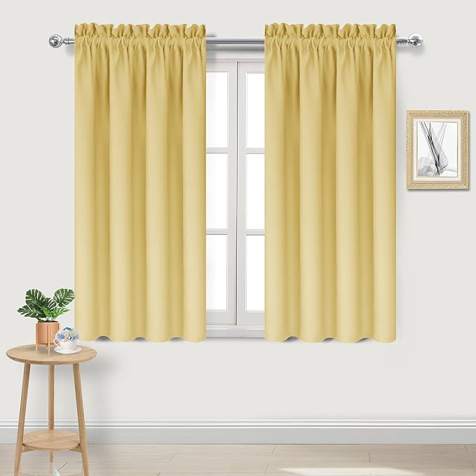 DWCN Blackout Curtains for Bedroom Living Room 42 x 45 Inch Long 2 Panels | Room Darkening, Thermal Insulated, Light Blocking, Rod Pocket Drapes, Noise Reducing Window Treatments, Light Yellow
