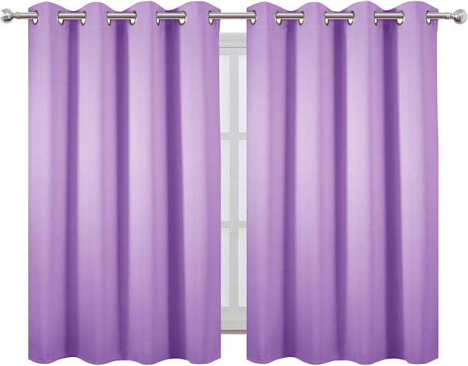 Blackout Curtains 66 x 54 Inch Long Lavender Curtains Set of 2 Panels Room Darkening Curtains for Bedroom and Living Room