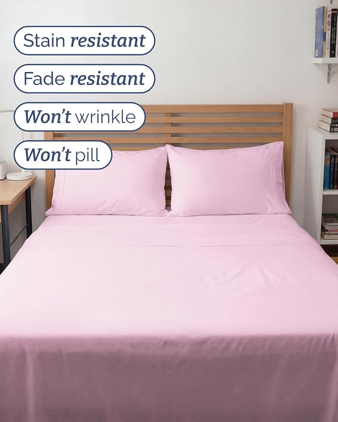 Full XL Sheets - 4 Piece Full XL Sheet Set - Cool & Breathable - Light Pink | Hotel Luxury Bedding for Women & Men with Deep Pockets, Ultra-Soft, Comfy, Easy-Fit, Wrinkle Free & Fade Resistant, Oeko-Tex