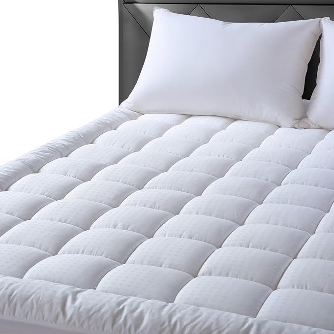 EASELAND King Size Mattress Pad Cotton Pillow Top Mattress Topper White | Cooling Mattress Cover Cotton Top,8-21" Deep Pocket Protector,78x80 Inches,Boxing Quilted & Machine Washable