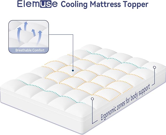 ELEMUSE King Mattress Topper, Extra Thick Pillow Top Mattress Pad Cover | Plush soft breathable bed topper for back pain relief, with elastic deep pocket and overfilled down alternative filling