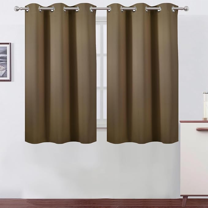 Brown Blackout Curtains 42 x 54 Inch Length Set of 2 Panels Grommet Bedroom Curtains for Living Room