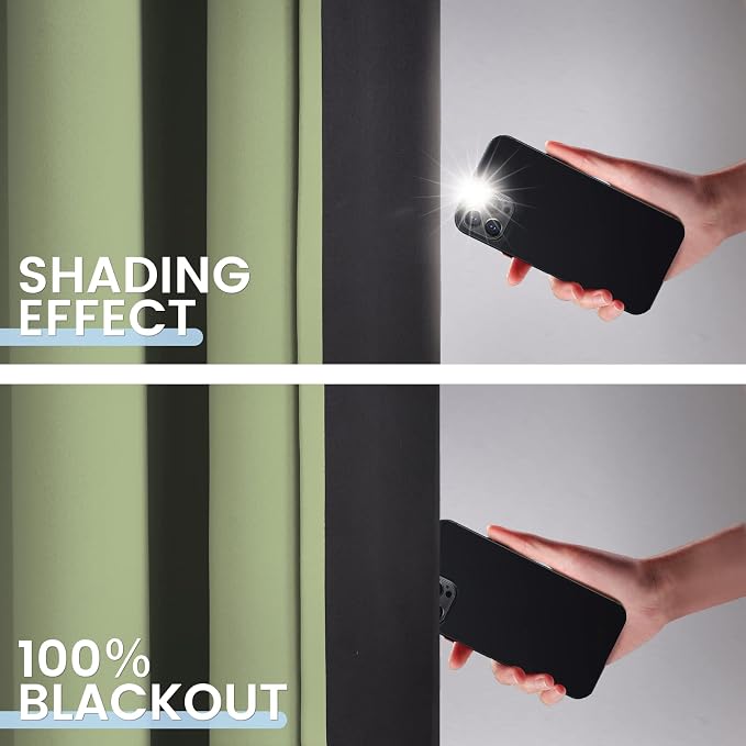 SimpleHome Sage 100% Blackout Curtains Room Darkening Living Room 84 Inch | Curtains for Bedroom,Thermal Insulated Grommet Window Drapes,Curtains for Living Room with Black Back,52 x 84 Inch,2 Panels