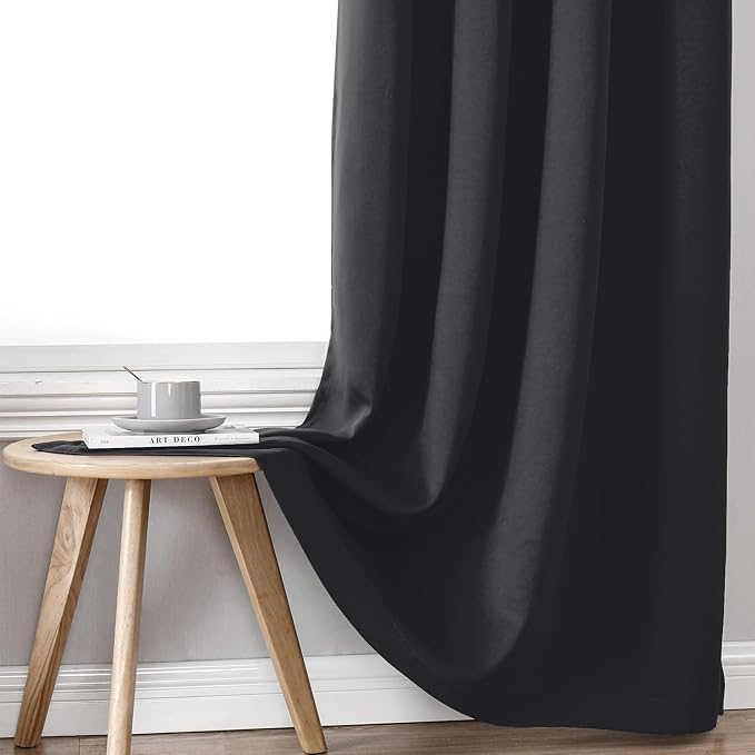 ChrisDowa 100% Blackout Curtains for Bedroom 63 Inches Long 2 Panels Set | 2 Thick Layers, Thermal Insulated, Light Blocking, Grommet, Window Treatment, Living Room Drapes, Dark Grey, 42 x 63 Inch