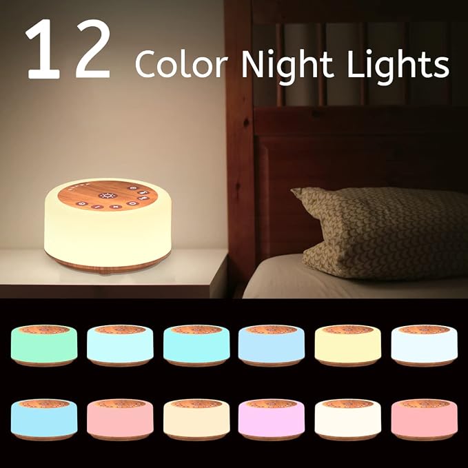 Soother Sleep Sound Machine Night Light White Noise Machine with 30 Soothing Sounds & 12 Color Night Lights for Baby Kids Adults Brown Noise Machine with Timer & Continuous Play for Home Travel Office