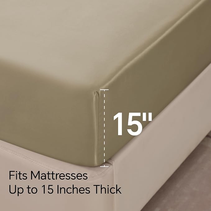 BEDELITE Satin Sheets Queen Size Bed Set, Taupe, 4 Pieces | Luxury Silky Bed Sheets, 15 Inch Deep Pocket, Similar to Silk, Soft and Cooling, Reduces Friction, Gentle on Hair and Skin