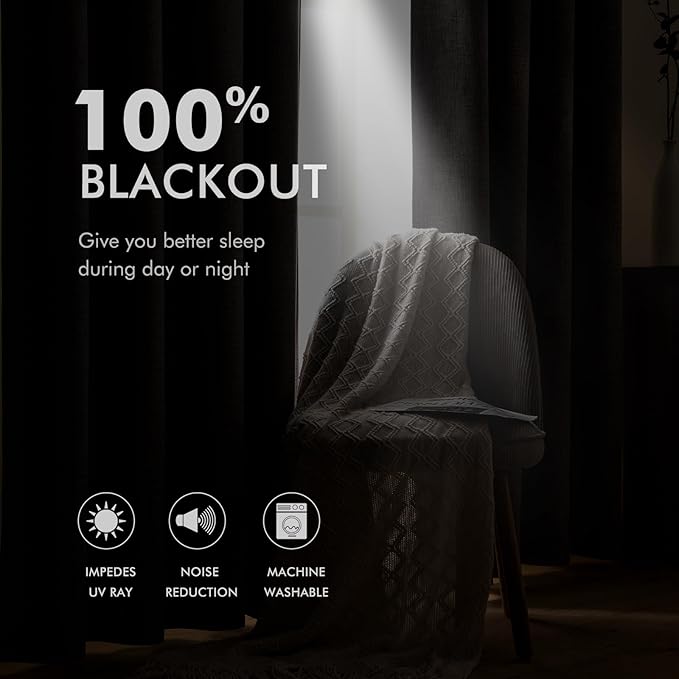 MIULEE 100% Blackout Linen Curtains for Bedroom 52x84 Inches Light Ivory | Room Darkening, Light Blocking, Thermal Insulated, Grommet Top, Linen Textured, Window Curtains for Living Room, 2 Panels