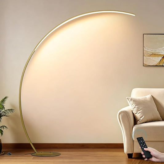 Dimmable LED Floor Lamp with 3 Color Temperatures, Ultra Bright 2000LM Gold Arc Floor Lamp, Modern Standing Tall Lamp with Remote Control Reading Floor for Bedroom Use Lamp for Office Classroom
