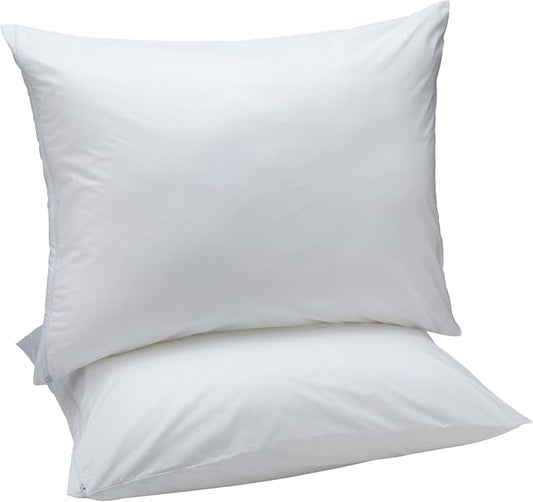 Amazon Basics Down Alternative Bed Pillows and Pillow Protector Case Set, Medium Density, Standard Size 26" x 20", Hypoallergenic, Microfiber, Washable, White, 2-Pack