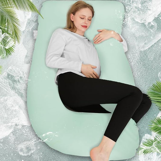 Chilling Home Pregnancy Pillow, Cooling Pregnancy Pillows for Sleeping,Full Body Pillow for Adult,Maternity Pillow for Pregnant Women 63 inch, Pregnancy Must Have with Removable Cover, Mint Green