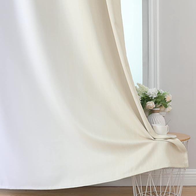 Beige and Greyish White Ombre Blackout Curtains Living Room 90 Inches Long | Estelar Textiler Thermal Insulated Curtains for Bedroom, Room Darkening,Energy Saving,Grommet Window Drapes,52Wx90L,2 Panels