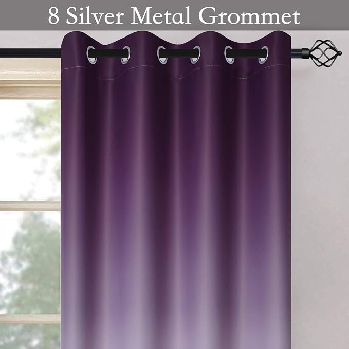 SimpleHome Purple to Grey White Ombre Room Darkening Curtains 72 Inch | Curtains for Living Room,Light Blocking Thick Thermal Insulated Grommet Window Curtains Drapes for Bedroom, 2 Panels,52Wx72L