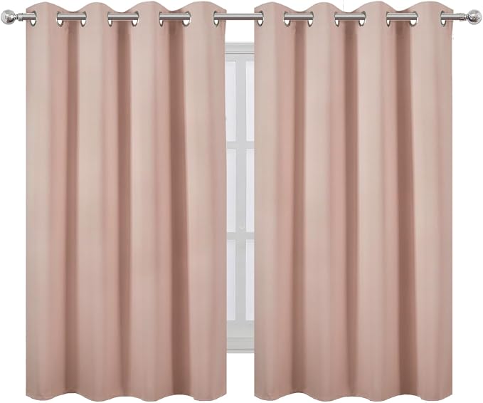 Blackout Curtains 66 x 54 Inch Long Blush Curtains Set of 2 Panels Room Darkening Curtains for Bedroom and Living Room