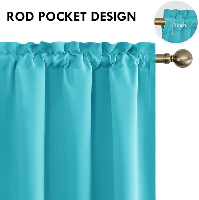 DWCN Blackout Curtains for Bedroom Living Room 38 x 45 Inch Long Turquoise | 2 Panels Set, Room Darkening, Thermal Insulated, Light Blocking, Rod Pocket Drapes, Noise Reducing Window Treatments