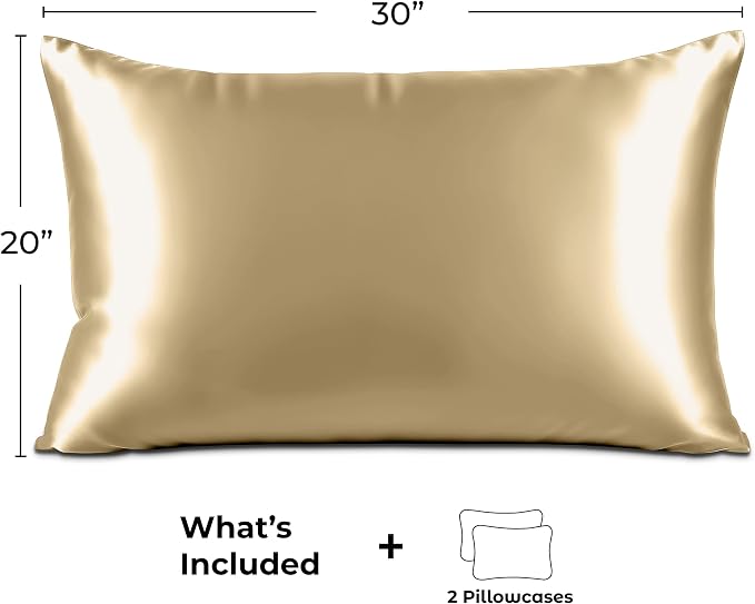 Satin Pillowcase 2 Pack - Queen Size (20"x30", Ivory) - Silky Pillow Cases for Hair and Skin - Satin Pillow Covers with Envelope Closure - Extra Soft Premium Microfiber
