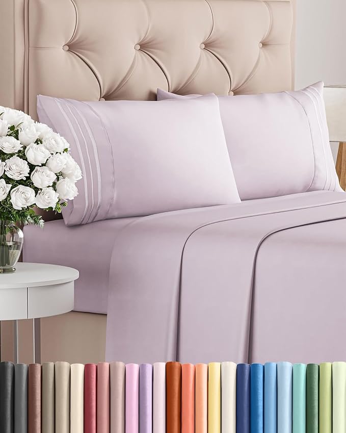 Queen Size 4 Piece Sheet Set - Breathable & Cooling Sheets - Light Lavender | Hotel Luxury Bed Sheets for Women & Men, Deep Pockets, Easy-Fit, Extra Soft and Wrinkle Free Sheets, Oeko-Tex Bed Sheet Set