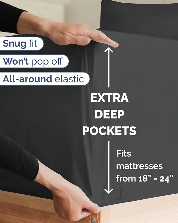 Extra Deep Twin XL Sheet Set - 3 Piece College Dorm Room - Charcoal | Soft, Breathable & Cooling, Easily Fits 18 to 24 inch Mattress, Wrinkle Free & Fade Resistant with Extra Deep Pockets