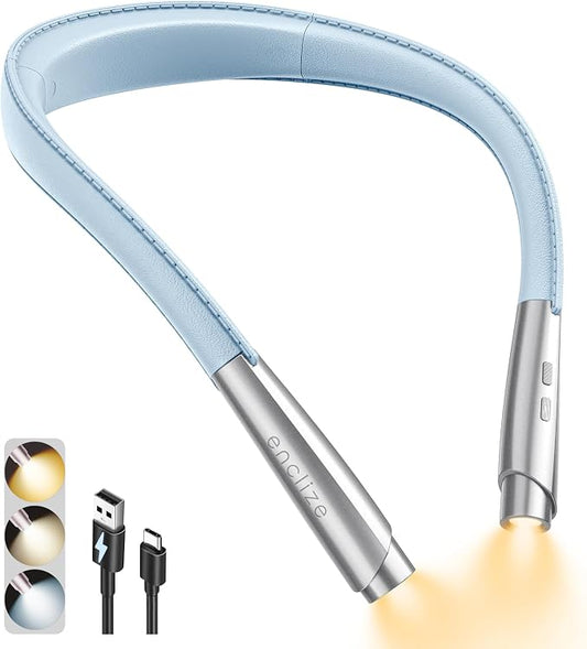 LED Neck Reading Light, Book Light for Reading in Bed | 3 Color, 9 Brightness Levels, Lightweight Comfortable Design, Long Lasting, Perfect for Knitting, Crafting, Camping, Blue