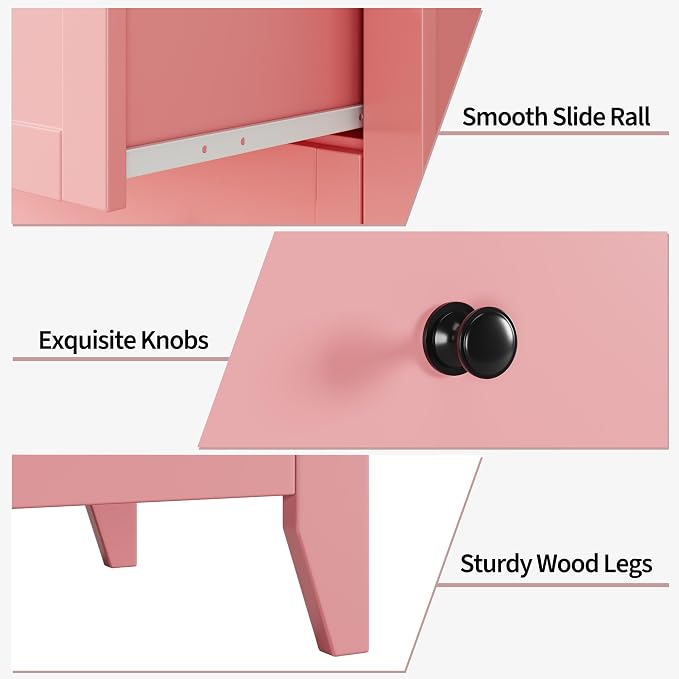 Garvee 5 Drawer Dresser for Bedroom, Modern Tall Chest of Drawers with Metal Knobs, Wooden Clothes Storage Organizer for Closet, Nursery, Living Room, Apartment, Pink | Lacquered Finish, Metal Knobs, Clothes Storage Organizer for Closet, Nursery, Livin...