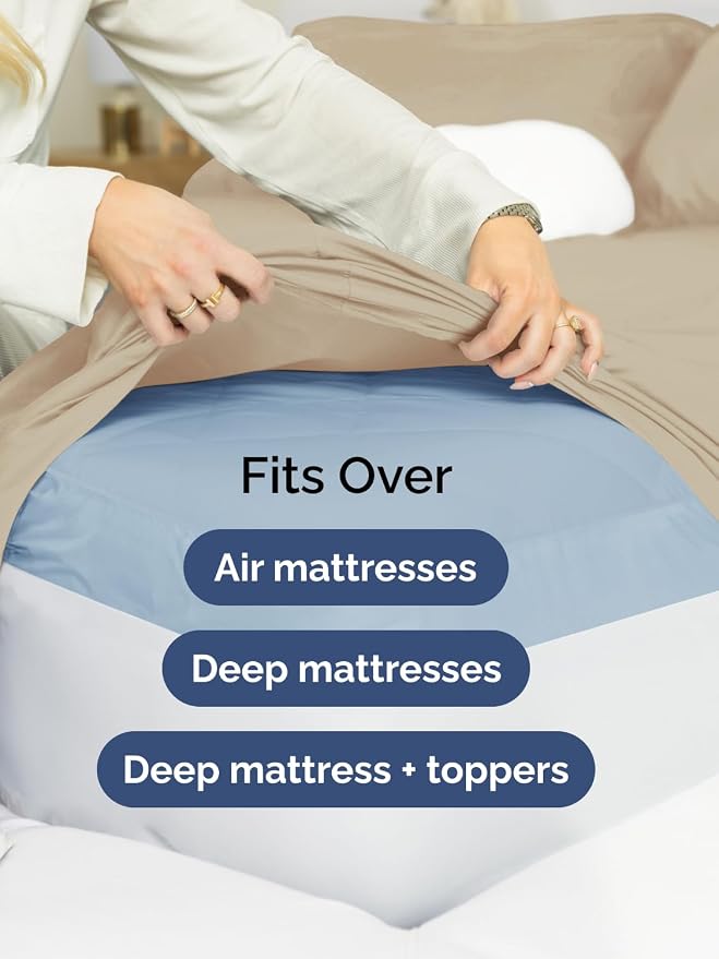 Extra Deep Split King Sheet Set - 7 Piece Breathable Cooling Sheets - Cream | Hotel Luxury Bed Sheets Set, Easy & Secure Fit, Ultra-Soft, Wrinkle & Fade Free, Comfy Sheets Set with Extra Deep Pockets