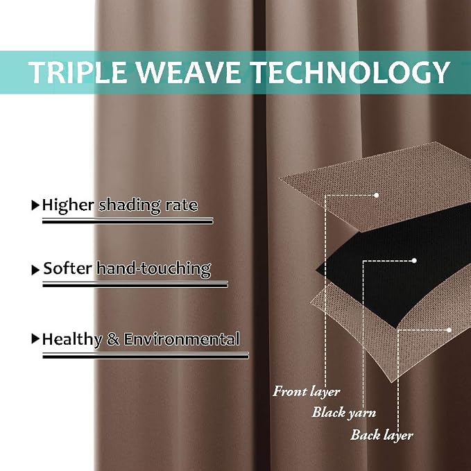 NICETOWN Total Blackout Panels for Nursery, Super Soft, Heavy Duty and Thick Window Treatment Curtains 68 inches Long with Black Lined for Basement, (1 Pair, Cappuccino, 55 inches Wide Each Panel)