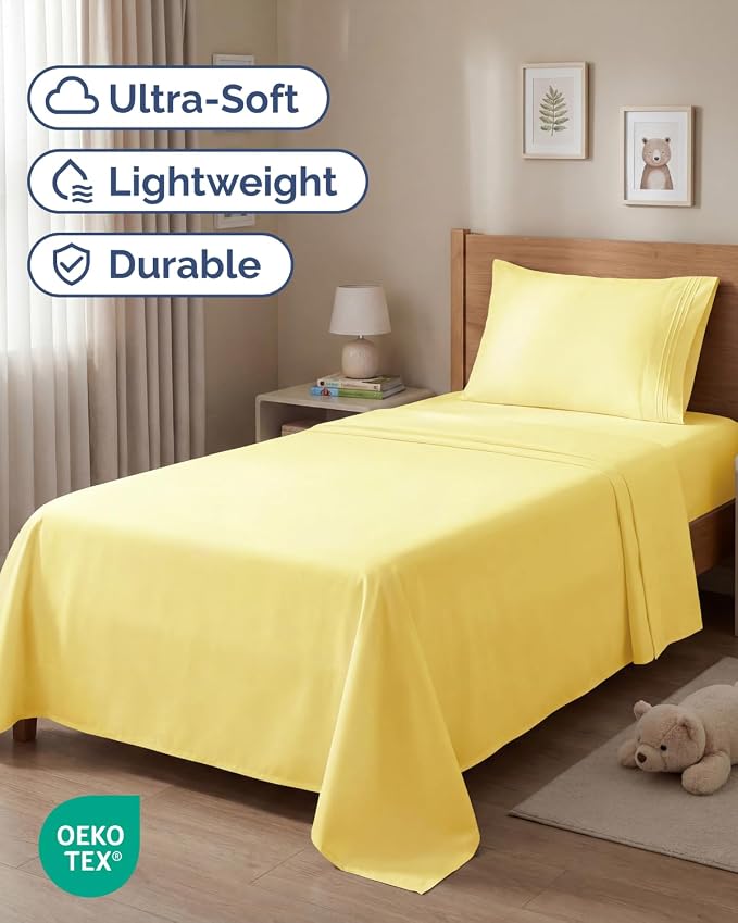 Twin Size 3 Piece Sheet Set - Comfy Breathable & Cooling Sheets - Yellow | Hotel Luxury Bed Sheets for Women & Men, Deep Pockets, Easy-Fit, Extra Soft and Wrinkle Free Sheets, Oeko-Tex Bed Sheet Set