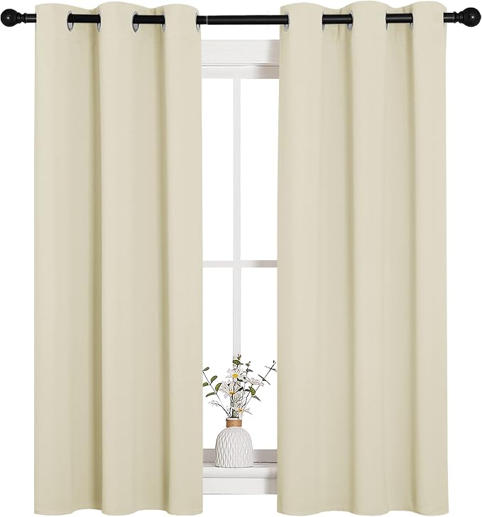 NICETOWN Room Darkening Window Curtain, 2 Panels, 34 x 54-in, Beige | Thermal Insulated Grommet Room Darkening Draperies Curtains for Bedroom