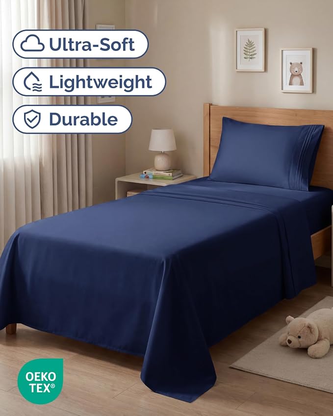 Twin Size 3 Piece Sheet Set - Comfy Breathable & Cooling Sheets - Navy Blue | Hotel Luxury Bed Sheets for Women & Men, Deep Pockets, Easy-Fit, Extra Soft and Wrinkle Free Sheets, Oeko-Tex Bed Sheet Set