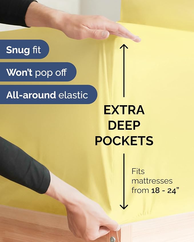 CGK Unlimited Extra Deep Flex Top Split Head King Sheet Set - 6 Piece Breathable and Cooling Sheets - Hotel Luxury Bedding for Women, Men, Kids & Teens - Easy Secure Fit - Extra Deep Pockets - Yellow