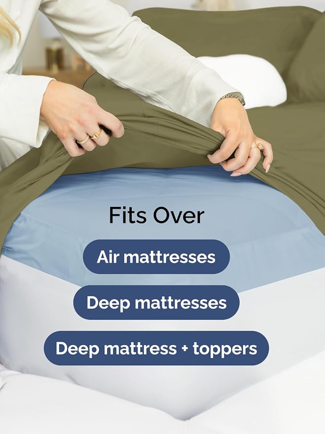 Extra Deep King Fitted Sheet - Single Fitted Sheet Only - Sage Green | Easily Fits 18 inch to 24 inch Mattress, Soft, Wrinkle Free, Breathable & Comfy, Extra Deep Pockets Hotel Luxury Fitted Sheet