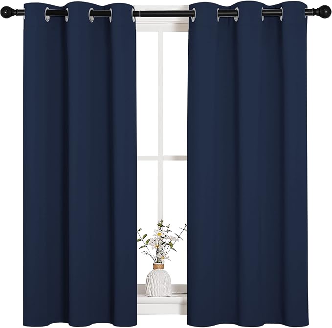 NICETOWN Blackout Draperies Curtains, Navy, 1 Pair, 34 x 45 inches | All Season Thermal Insulated Solid Grommet Top Blackout Curtains, Drapes for Kid's Room