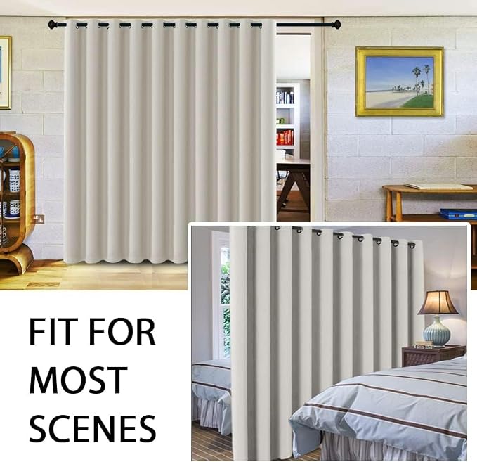 H.VERSAILTEX Blackout Curtains for Sliding Glass Door Room Divider Curtains Noise Reduce Curtain Panel Portable Window Screen Sliding Partition, W180 x L96 inches/8' Tall by 15' Wide, Ivory/Cream