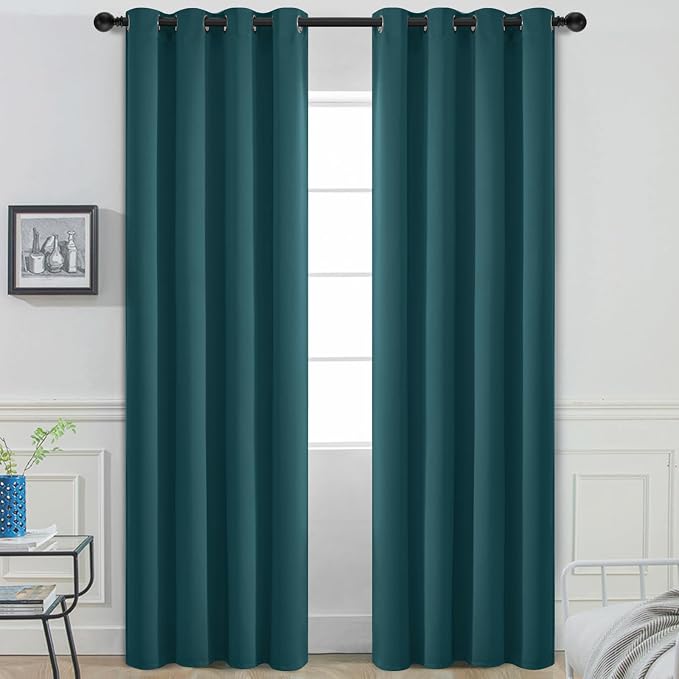 Yakamok Room Darkening Curtains 52x96 inch Length Dark Teal-Living Room | 2 panels,grommet blackout window treatment,thermal insulated,light blocking drapes,privacy protection,bedroom dining room