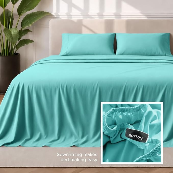 Bare Home Split King Sheet Set - 1800 Ultra-Soft (Split King, Turquoise) | Deep Pockets 6 to 15 Inches, Breathable, Hypoallergenic, Hotel Luxury, Easy Fit, Soft, All-Season