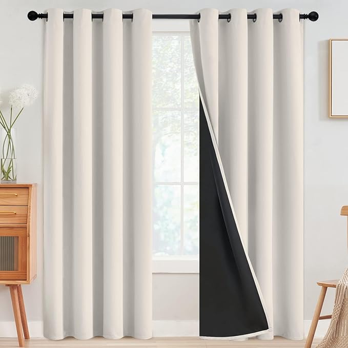 SimpleHome Cream 100% Blackout Curtains Room Darkening Living Room 84 Inch | Curtains for Bedroom,Thermal Insulated Grommet Window Drapes,Curtains for Living Room with Black Back,52 x 84 Inch,2 Panels